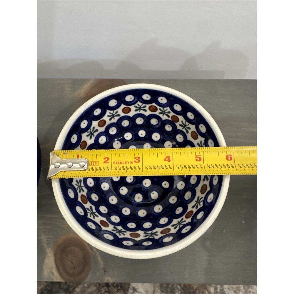 Polish Pottery Bowl- Set Of 2- Blue/White Nature 6in Wide/2.5in Tall Stackable - Picture 9 of 12